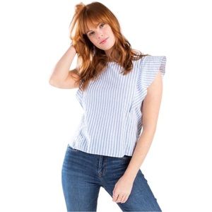 𝅺Banana Republic blue and white stripe flutter ruffle sleeve blouse